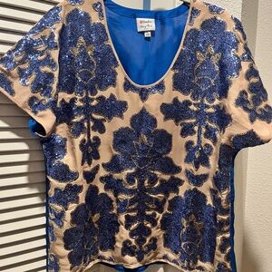 Tracy Reese (Neiman Marcus/Target) DressyTop, Large, Blue Sequined